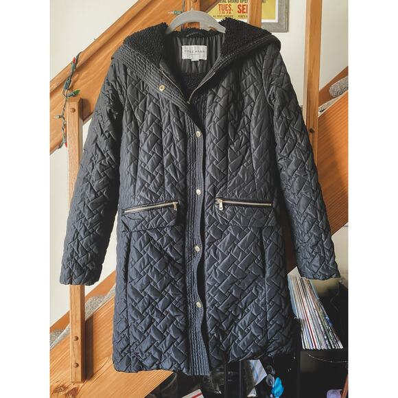 Cole Haan black quilted hooded winter jacket - Picture 1 of 6